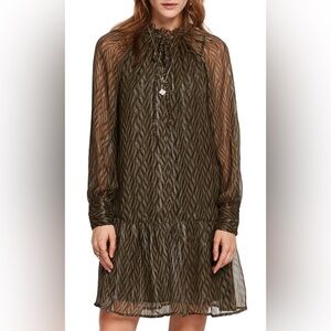 Scotch and Soda Maison Scotch Olive Green Metallic Ruffle Hem Mini Dress Size XS